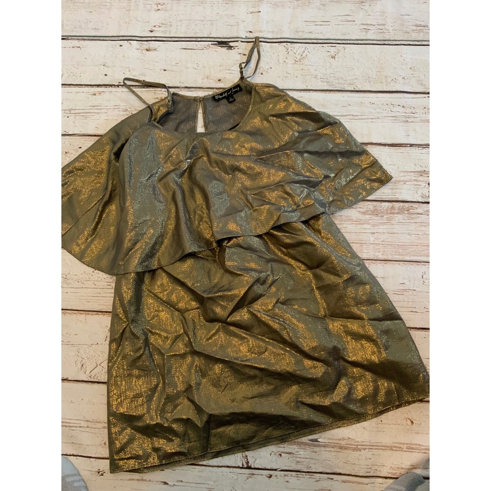 Elizabeth and James Gold Metallic Ruffle Mini Dress Small CUSP New With Tags